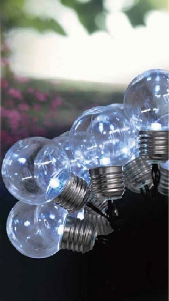 Luna24 simply great ideas... LED Solarleuchte Solar Lichterkette mit 10 weißen Solarlampen in Form einer Glühbirne., LED fest integriert von Luna24 simply great ideas...