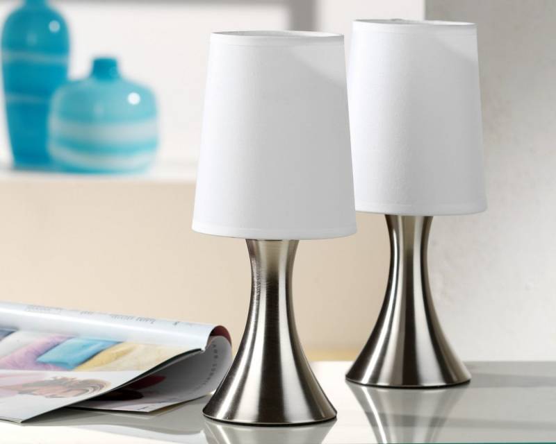 Luna24 simply great ideas... Nachttischlampe Touch Lampe, Nachttischlampe, Schreibtischlampe 2er Set silber, Touch, E 14, warmweiß, Ein-/Ausschaltung und Lichtstärke durch Touch. von Luna24 simply great ideas...
