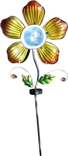 Luna24 simply great ideas... Solar Gartenstecker Blume mit Blättern aus Glas, 2 Farben wählbar (lila oder gelb) Solarleuchte, Solarlampe von Luna24 simply great ideas...