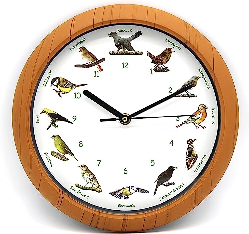 Luna24 simply great ideas... Vogelstimmen-Wanduhr mit 12 authentischen Vogelgesängen heimischer Vögel wie Kuckuck, Zaunkönig, Rotkehlchen u.v.m. von Luna24 simply great ideas...