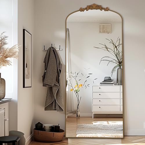 LunaMirror Filigree Standspiegel 180x76cm Ganzkörperspiegel met Vintage Sierlijke Gesneden Applicatie Retro Home Decor Wandspiegel voor Woonkamer Slaapkamer Hal Entree, Gold von LunaMirror