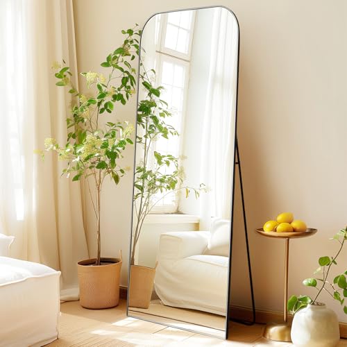 LunaMirror Gewölbter Bodenspiegel 161 x 52 cm Standspiegel Ganzkörper mit Schwarzer Aluminiumrahmen Aufhängen oder Anlehnen Wandspiegel für Schlafzimmer, Wohnzimmer von LunaMirror