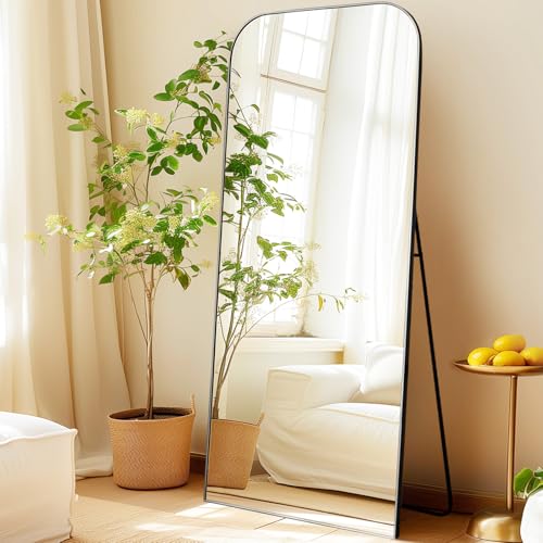 LunaMirror Gewölbter Bodenspiegel 180 x 76 cm Standspiegel Ganzkörper mit Schwarzer Aluminiumrahmen Aufhängen oder Anlehnen Wandspiegel für Schlafzimmer, Wohnzimmer von LunaMirror