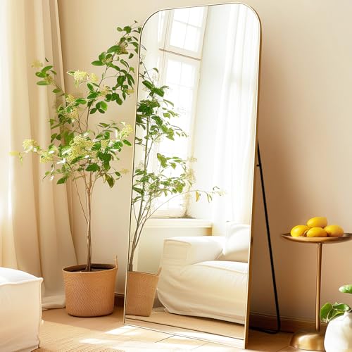 LunaMirror Gewölbter Bodenspiegel 192 x 85 cm Standspiegel Ganzkörper mit Gold Aluminiumrahmen Aufhängen oder Anlehnen Wandspiegel für Schlafzimmer, Wohnzimmer von LunaMirror