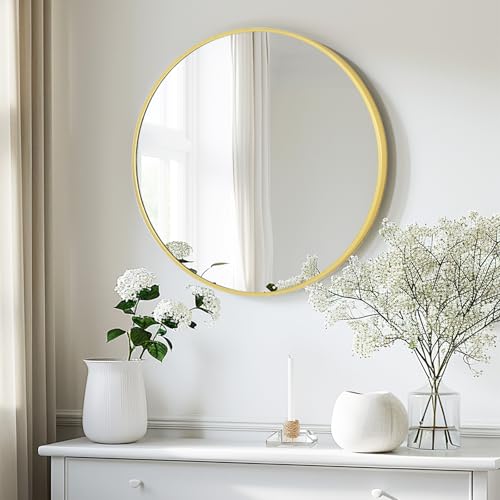 LunaMirror Runmd Wandspiegel 50 x 50 cm Badspiegel Badezimmer Spiegel Gold Spiegel Modernes Design Dekorativer Wand Spiegel für Schlafzimmer, Eingangsbereich, Wohnzimmer, Flur von LunaMirror