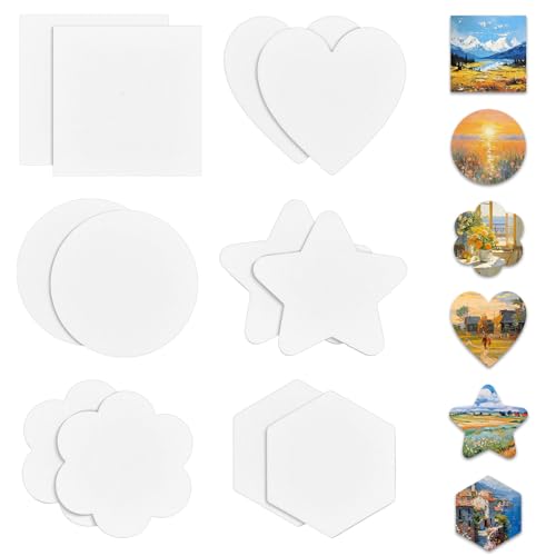 12 Stück Magnetic Canvas Boards Set, Canvas Boards Magnetische Leinwände zum Malen, Baumwolle Malkarton 6 Formen für Acrylfarben ölfarben Gouache Kühlschrank Locker (7.5 * 7.5cm) von Lunaanda
