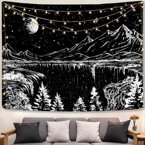 Lunaanda Schwarz-Weißer Wandteppich, Sternennacht Wandteppich, Mond und Stern Wandbehang, Kunst Schwarz Weiß Wandbehang, Sternennacht, für Wohnzimmer, Schlafzimmer, 150 x 200 cm Lunaanda Schwarz-Weißer Wandteppich, Sternennacht Wandteppich, Mond und Stern Wandbehang, Kunst Schwarz Weiß Wandbehang, Sternennacht, für Wohnzimmer, Schlafzimmer, 150 x 200 cm von Lunaanda