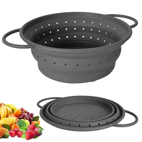 Silikon Sieb Faltbar 2er Set - Küchensieb Abtropfsieb mit Griffen, BPA Frei Spülkorb für Obst/Gemüse/Nudeln, Zusammenklappbares Nudelsieb für Camping & Küche (33.4cm & 28cm) von Lunaanda