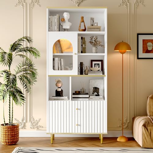 180 cm Vitrinenschrank mit transparente Schranktür, zwei geräuschlose Schubladen ferngesteuerte Farbwechsel-Lichtleiste Küchenschränke, Bücherregal, Hochschränk für Küchen Wohnzimmer Büro Weiß 180 cm Vitrinenschrank mit transparente Schranktür, zwei geräuschlose Schubladen ferngesteuerte Farbwechsel-Lichtleiste Küchenschränke, Bücherregal, Hochschränk für Küchen Wohnzimmer Büro Weiß von Lunanniu