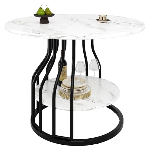 80cm Runder Esstisch, kleine Runde Platte in der Mitte zur Aufbewahrung, Küchen-Esstisch mit robustem Metallgestell, Runder Couchtisch für 2-4 Personen, geeignet für Esszimmer, Wohnzimmer, Schwarz 80cm Runder Esstisch, kleine Runde Platte in der Mitte zur Aufbewahrung, Küchen-Esstisch mit robustem Metallgestell, Runder Couchtisch für 2-4 Personen, geeignet für Esszimmer, Wohnzimmer, Schwarz von Lunanniu