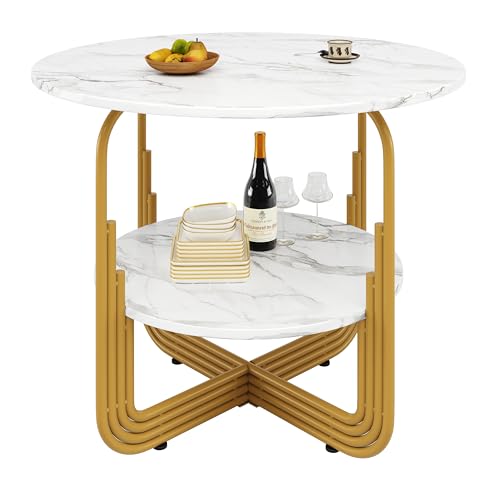 80cm Runder Esstisch mit unteren Stauraum, Küchen-Esstisch, Runder Couchtisch für 2-4 Personen, geeignet für Esszimmer, Wohnzimmer, stilvolle Tischbeine aus Metall, Tischplatte aus MDF-Marmor, Gold 80cm Runder Esstisch mit unteren Stauraum, Küchen-Esstisch, Runder Couchtisch für 2-4 Personen, geeignet für Esszimmer, Wohnzimmer, stilvolle Tischbeine aus Metall, Tischplatte aus MDF-Marmor, Gold von Lunanniu