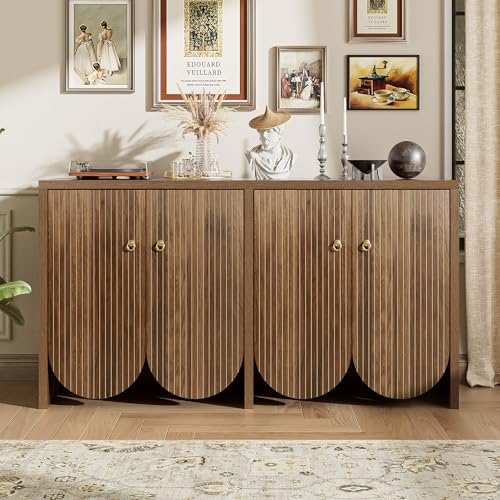 Elegantes Sideboard Wohnzimmer in Walnussoptik 147×40×80 cm Buffet, Küchenschrank mit 4 Türen, verstellbaren Einlegeböden & Alugriffen für Wohnzimmer, Esszimmer & Flur Elegantes Sideboard Wohnzimmer in Walnussoptik 147×40×80 cm Buffet, Küchenschrank mit 4 Türen, verstellbaren Einlegeböden & Alugriffen für Wohnzimmer, Esszimmer & Flur von Lunanniu