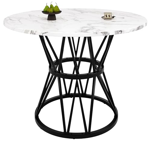 Lunanniu 100cm Runder Esstisch, Modernes Design Metallgestell Runder Couchtisch mit Marmoroptik, Platzsparender Küchentisch für 2–4 Personen, geeignet für Esszimmer, Wohnzimmer (Schwarz) von Lunanniu