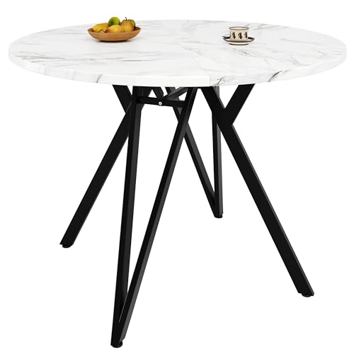 Lunanniu 100cm Runder Esstisch mit moderner Marmoreffektplatte, Küchen-Esstisch mit Vier Metallbeinen, Runder Couchtisch für 4 Personen, geeignet für Esszimmer, Wohnzimmer (Schwarz) von Lunanniu