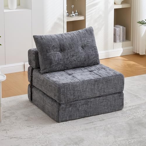 Lunanniu Bodensofa Schlafsofa 140cm Breit mit Kissen, 2-in-1 Klappbares Schlafsofa mit Schlaffunktion, Faltbare Matratze mit Rückenlehne, tragbares Klappsofa für Wohnzimmer Schlafzimmer (Grau) von Lunanniu