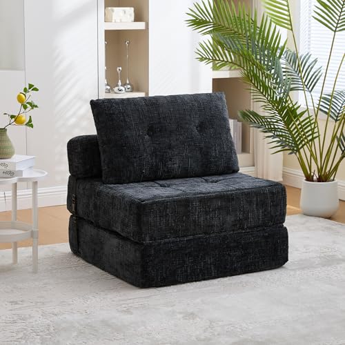 Lunanniu Bodensofa Schlafsofa 140cm Breit mit Kissen, 2-in-1 Klappbares Schlafsofa mit Schlaffunktion, Faltbare Matratze mit Rückenlehne, tragbares Klappsofa für Wohnzimmer Schlafzimmer (Schwarz) von Lunanniu