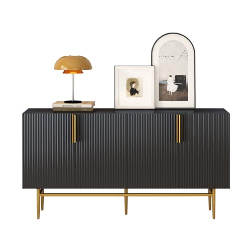 Lunanniu Sideboard Buffet Schrank, Moderne Anrichte mit 4 Türen und Goldfarbenen Metallbeinen, Sideboard Aufbewahrungsschrank für Wohnzimmer, Küche, Schlafzimmer (Schwarz) von Lunanniu