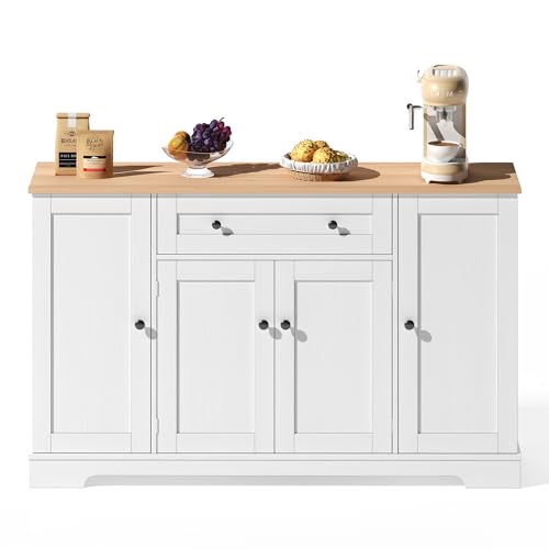 Lunanniu Sideboard mit Schublade Modernes Multifunktionales Küchenbuffet, kücheninsel freistehend mit Regaltüren & verstellbaren Einlegeböden, Insel-Tisch für Küche und Esszimmer (Weiß) von Lunanniu