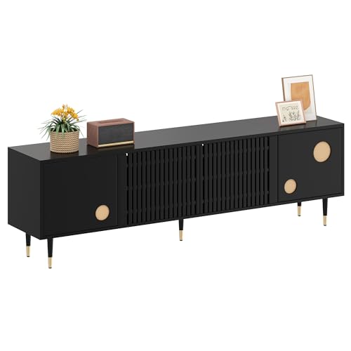 Moderner Fernsehtisch TV Schrank Lowboard 170 L x 36 B x 54 H(cm), Fernsehtisch mit 4 Türen, TV Board für Wohnzimmer Esszimmer, Schlafzimmer, Versteckten Griffen, Golddekor. Wohnzimmermöbel (Schwarz) von Lunanniu
