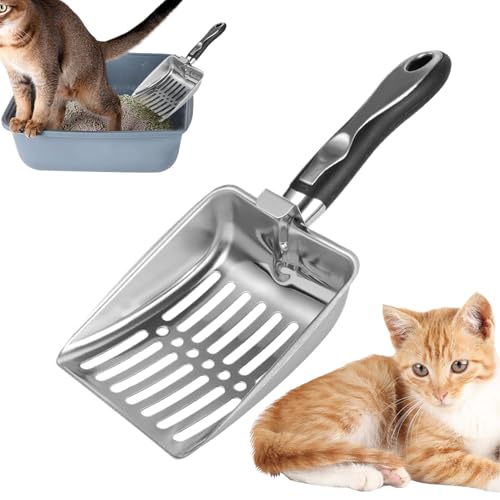 Lunaobrik Schaufel für Katzentoilette | Edelstahl mit ergonomischem langem Griff | Reinigungswerkzeug und Sieb tragbar mit ergonomischem langem Griff für Mehrtierhäuser – Hygiene von Lunaobrik