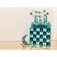 Dusk Ramadan Countdown Moschee-Kalender & Dekorations-Set | Handbemalt Gold Blau Teal Mint Grün Eid Geschenk Kinder Kinderaktivität von LunarCelebrations