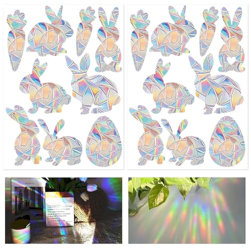 LunarCharm 18 Hasen- und Karotten-Prisma-Fensteraufkleber, Sonnenfänger Fenster, Suncatcher Sticker, Sonnenfänger Vogel Anti-Kollisions Fenster Aufkleber Prisma Fensteraufkleber von LunarCharm