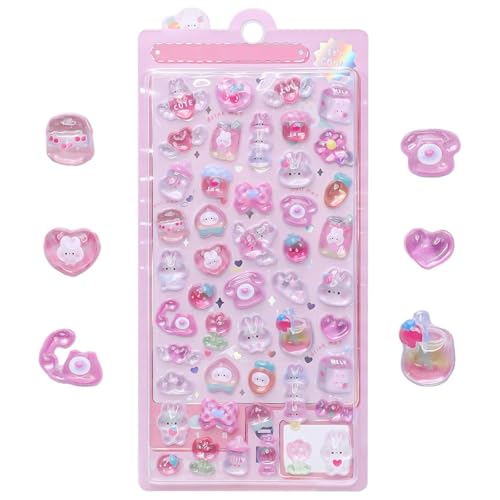 LunarCharm 3D Sticker Set Mit Niedlichen Rosa Hasenmotiven, Hochwertigen PVC Aufklebern Für Kinder, Geeignet Als Belohnung Und Dekoration, Kreative Geschenk von LunarCharm