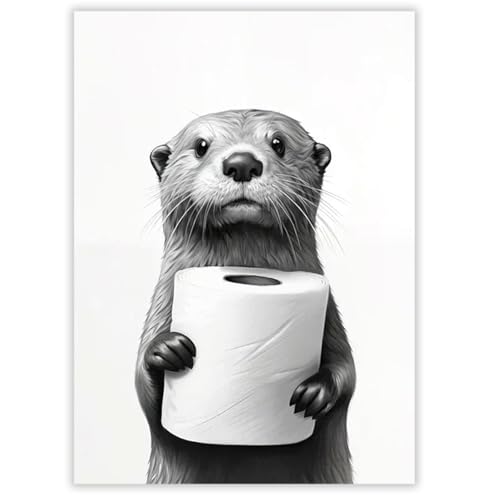LunarCharm Badezimmer Deko Bilder Poster Poster Badezimmer Deko Toilettenpapier in der Hand eines kleinen lustigen Otters Witziger Poster, Ohne Rahmen - 20 X 30 cm von LunarCharm