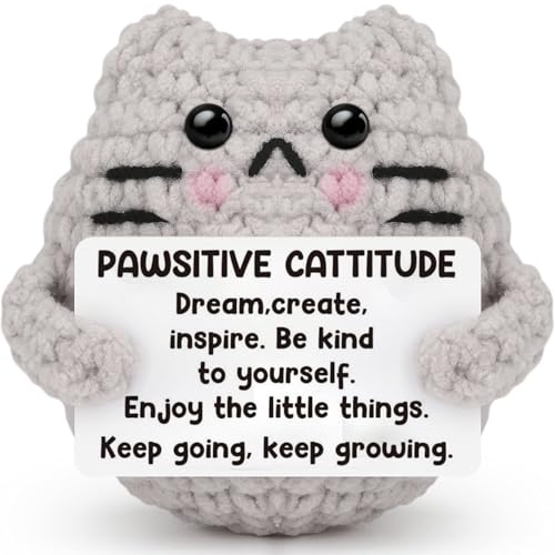 LunarCharm Positive Katze gehäkelt, gehäkeltes emotionales Unterstützungstier, Einzigartiges Geburtstagsgeschenk für Katzenliebhaber, Positive Geschenke von LunarCharm