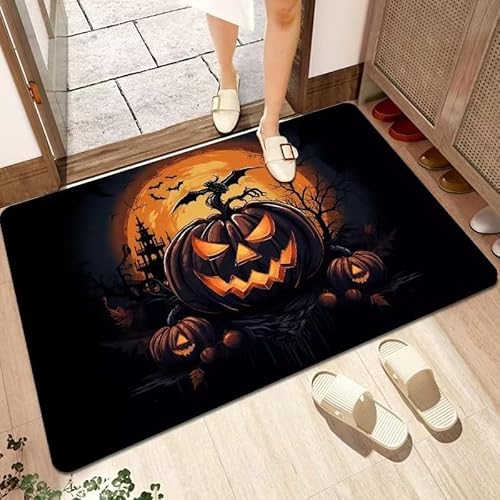 Halloween-Küchenteppich, Halloween-Fußmatte, Kürbis-Teppich, Eingangsmatte für drinnen und draußen, super saugfähig, ultradünn, rutschfest, schnell trocknend, für drinnen und draußen, passt unter die Halloween-Küchenteppich, Halloween-Fußmatte, Kürbis-Teppich, Eingangsmatte für drinnen und draußen, super saugfähig, ultradünn, rutschfest, schnell trocknend, für drinnen und draußen, passt unter die von LunarCrafters