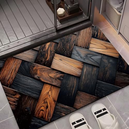 Hyperrealistischer 3D-Holzteppich, Holz-Badematte, Duschmatte, Eingangsmatte für drinnen und draußen, super saugfähig, ultradünn, rutschfest, schnell trocknend, für drinnen und draußen, passt unter von LunarCrafters