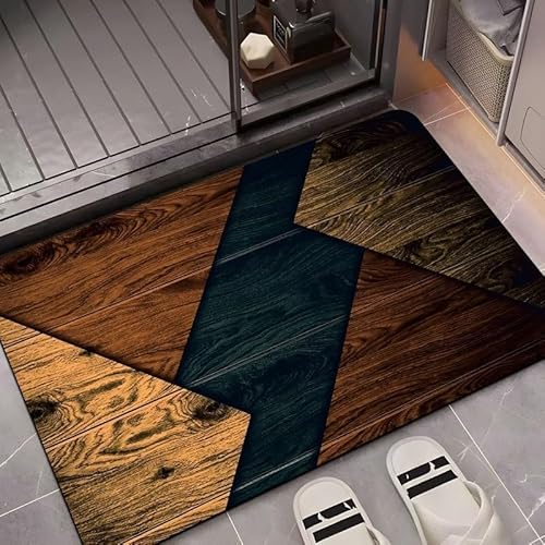 Hyperrealistischer 3D-Holzteppich, Holz-Badematte, Duschmatte, Eingangsmatte für drinnen und draußen, super saugfähig, ultradünn, rutschfest, schnell trocknend, für drinnen und draußen, passt unter von LunarCrafters