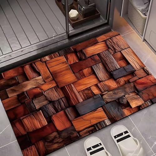 Hyperrealistischer 3D-Holzteppich, Holz-Badematte, Duschmatte, Eingangsmatte für drinnen und draußen, super saugfähig, ultradünn, rutschfest, schnell trocknend, für drinnen und draußen, passt unter von LunarCrafters