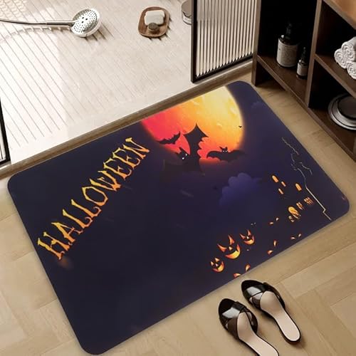 LunarCrafters Halloween-Fußmatte, Halloween-Küchenmatte, Kürbis-Teppich, Eingangsmatte für drinnen und draußen, super saugfähig, ultradünn, rutschfest, schnell trocknend, für drinnen und draußen LunarCrafters Halloween-Fußmatte, Halloween-Küchenmatte, Kürbis-Teppich, Eingangsmatte für drinnen und draußen, super saugfähig, ultradünn, rutschfest, schnell trocknend, für drinnen und draußen von LunarCrafters