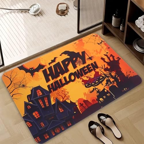 LunarCrafters Halloween-Fußmatte, Halloween-Küchenmatte, Kürbis-Teppich, Eingangsmatte für drinnen und draußen, super saugfähig, ultradünn, rutschfest, schnell trocknend, für drinnen und draußen LunarCrafters Halloween-Fußmatte, Halloween-Küchenmatte, Kürbis-Teppich, Eingangsmatte für drinnen und draußen, super saugfähig, ultradünn, rutschfest, schnell trocknend, für drinnen und draußen von LunarCrafters