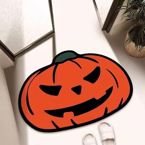 LunarCrafters Halloween-Kürbis-Badezimmerteppich, Eingangsmatte für drinnen und draußen, super saugfähig, ultradünn, rutschfest, schnell trocknend, für drinnen und draußen, passt unter die Tür, C, 80 von LunarCrafters