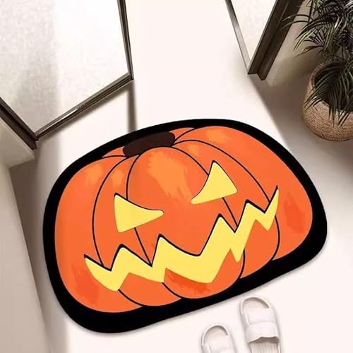 LunarCrafters Halloween-Kürbis-Badezimmerteppich, Eingangsmatte für drinnen und draußen, super saugfähig, ultradünn, rutschfest, schnell trocknend, für drinnen und draußen, passt unter die Tür, D, 60 von LunarCrafters