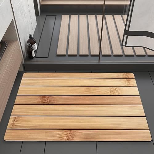LunarCrafters Holz-Badematte, Holzteppich, Duschmatte, Eingangsmatte für drinnen und draußen, super saugfähig, ultradünn, rutschfest, schnell trocknend, für drinnen und draußen, passt unter die Tür (B von LunarCrafters