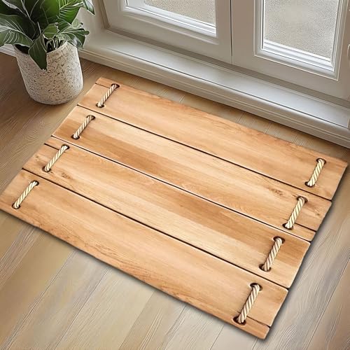 LunarCrafters Holz-Badematte, Holzteppich, Duschmatte, Eingangsmatte für drinnen und draußen, super saugfähig, ultradünn, rutschfest, schnell trocknend, für drinnen und draußen, passt unter die Tür, D von LunarCrafters