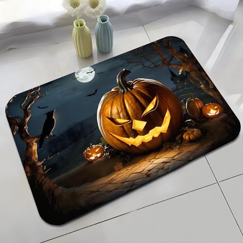 LunarCrafters Kürbis-Teppich, Halloween-Badematte, Horror-Teppich, Eingangsmatte für drinnen und draußen, super saugfähig, ultradünn, rutschfest, schnell trocknend, für drinnen und draußen, passt LunarCrafters Kürbis-Teppich, Halloween-Badematte, Horror-Teppich, Eingangsmatte für drinnen und draußen, super saugfähig, ultradünn, rutschfest, schnell trocknend, für drinnen und draußen, passt von LunarCrafters