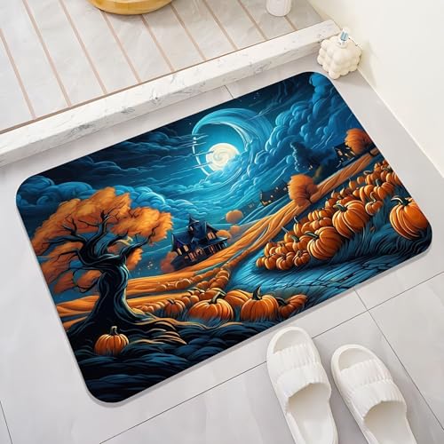 LunarCrafters Kürbis-Teppich, Halloween-Badematte, Horror-Teppich, Eingangsmatte für drinnen und draußen, super saugfähig, ultradünn, rutschfest, schnell trocknend, für drinnen und draußen, passt LunarCrafters Kürbis-Teppich, Halloween-Badematte, Horror-Teppich, Eingangsmatte für drinnen und draußen, super saugfähig, ultradünn, rutschfest, schnell trocknend, für drinnen und draußen, passt von LunarCrafters