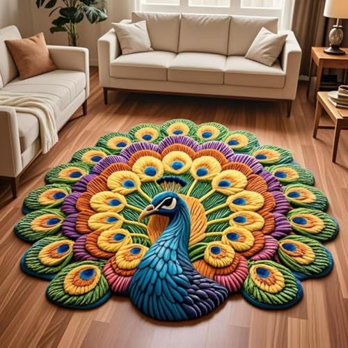 LunarCrafters Pfauen-Teppich, rund, Pfauenblumenteppich, Schlafzimmer, Eingangsmatte für drinnen und draußen, super saugfähig, ultradünn, rutschfest, schnell trocknend, für drinnen und draußen, passt LunarCrafters Pfauen-Teppich, rund, Pfauenblumenteppich, Schlafzimmer, Eingangsmatte für drinnen und draußen, super saugfähig, ultradünn, rutschfest, schnell trocknend, für drinnen und draußen, passt von LunarCrafters