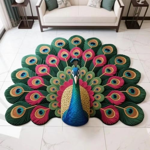 LunarCrafters Pfauen-Teppich, rund, Pfauenblumenteppich, Schlafzimmer, Eingangsmatte für drinnen und draußen, super saugfähig, ultradünn, rutschfest, schnell trocknend, für drinnen und draußen, passt LunarCrafters Pfauen-Teppich, rund, Pfauenblumenteppich, Schlafzimmer, Eingangsmatte für drinnen und draußen, super saugfähig, ultradünn, rutschfest, schnell trocknend, für drinnen und draußen, passt von LunarCrafters