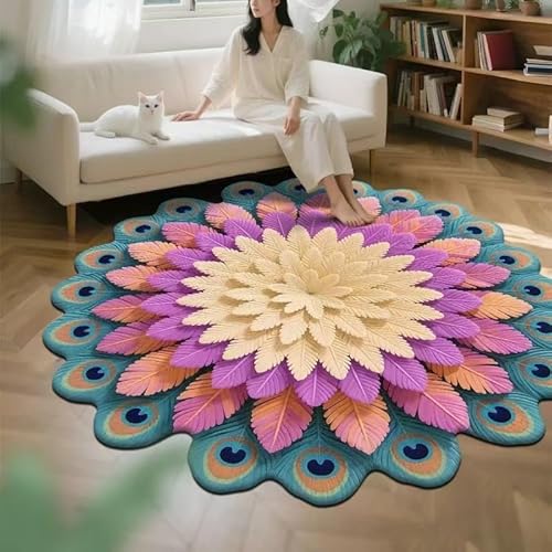 LunarCrafters Teppich mit Pfauenblumen, rund, für den Innen- und Außenbereich, super saugfähig, ultradünn, rutschfest, schnell trocknend, für drinnen und draußen, passt unter die Tür (A, 100 x 100 cm) LunarCrafters Teppich mit Pfauenblumen, rund, für den Innen- und Außenbereich, super saugfähig, ultradünn, rutschfest, schnell trocknend, für drinnen und draußen, passt unter die Tür (A, 100 x 100 cm) von LunarCrafters