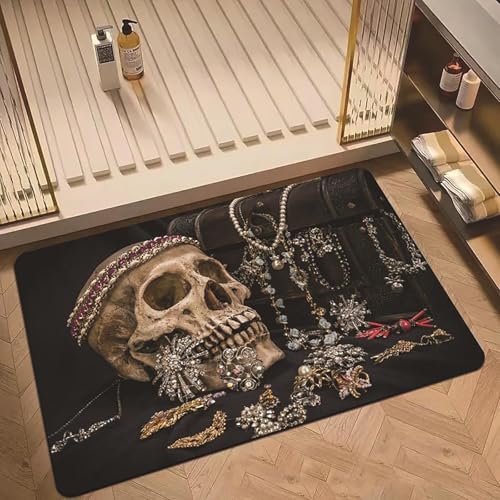 Skelett-Teppich, Horror-Teppich, Halloween-Badematte, Horror-Teppich, Eingangsmatte für drinnen und draußen, super saugfähig, ultradünn, rutschfest, schnell trocknend, für drinnen und draußen, passt von LunarCrafters