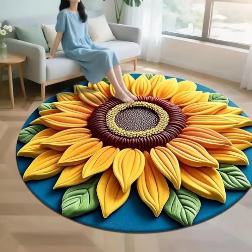 Sonnenblumen-Teppich, rund, Sonnenblumenteppich für Wohnzimmer, Eingangsmatte für drinnen und draußen, super saugfähig, ultradünn, rutschfest, schnell trocknend, für drinnen und draußen, passt unter Sonnenblumen-Teppich, rund, Sonnenblumenteppich für Wohnzimmer, Eingangsmatte für drinnen und draußen, super saugfähig, ultradünn, rutschfest, schnell trocknend, für drinnen und draußen, passt unter von LunarCrafters