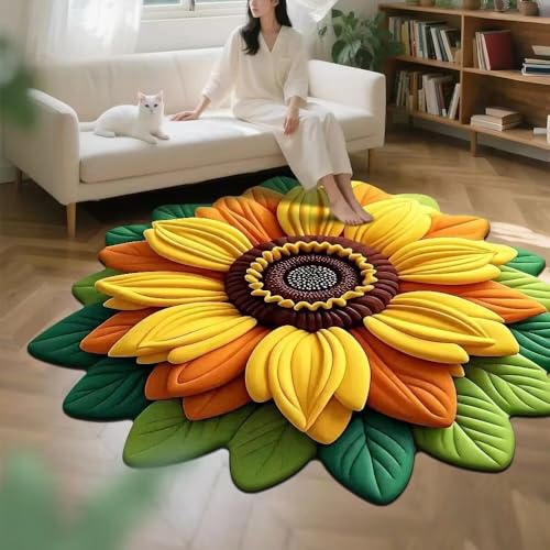 Sonnenblumen-Teppich, rund, Sonnenblumenteppich für Wohnzimmer, Eingangsmatte für drinnen und draußen, super saugfähig, ultradünn, rutschfest, schnell trocknend, für drinnen und draußen, passt unter Sonnenblumen-Teppich, rund, Sonnenblumenteppich für Wohnzimmer, Eingangsmatte für drinnen und draußen, super saugfähig, ultradünn, rutschfest, schnell trocknend, für drinnen und draußen, passt unter von LunarCrafters