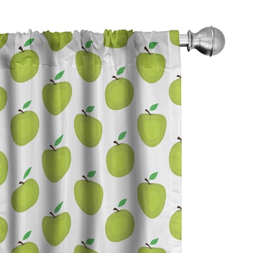 Lunarable Obst-Fenstervorhänge, frische und reife grüne Äpfel, grafisches einfaches Design, leichtes Dekor, 2-teiliges Set mit Stangentasche, 2 Stück, 71,1 x 213,4 cm, Apfelgrün von Lunarable