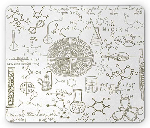 Lunarable Wissenschaftliches Mauspad, Wissenschaftsthema handgezeichneter Stil, Chemie-Labor-Illustration, rechteckiges rutschfestes Gummi-Mauspad, Standard-Größe, weiße Umbra von Lunarable