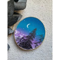 Mountain Nature Wood Slice Painting Holz Deko Bemalte Holzscheibe Decor Wand Wall Decoration von LunarnniCreations